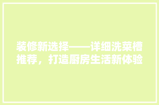 装修新选择——详细洗菜槽推荐，打造厨房生活新体验