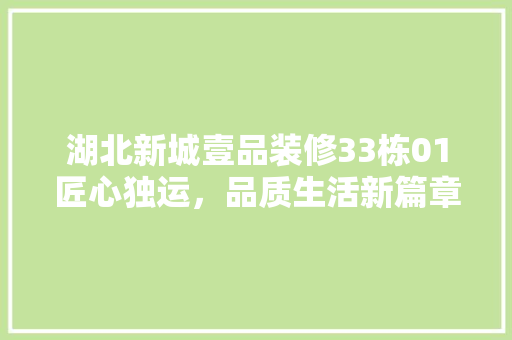 湖北新城壹品装修33栋01匠心独运，品质生活新篇章