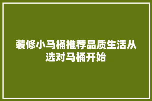 装修小马桶推荐品质生活从选对马桶开始
