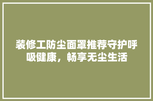 装修工防尘面罩推荐守护呼吸健康，畅享无尘生活