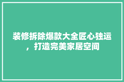 装修拆除爆款大全匠心独运，打造完美家居空间