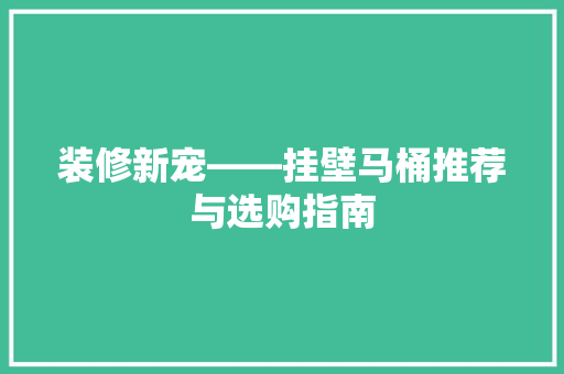 装修新宠——挂壁马桶推荐与选购指南