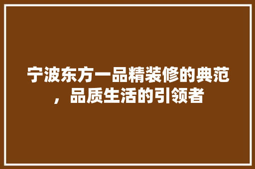 宁波东方一品精装修的典范，品质生活的引领者