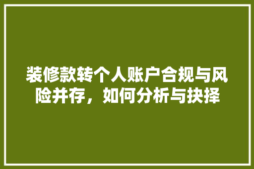 装修款转个人账户合规与风险并存，如何分析与抉择