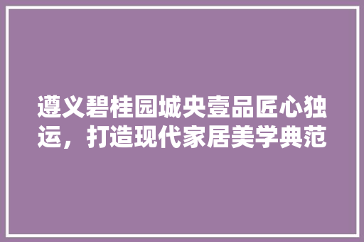 遵义碧桂园城央壹品匠心独运，打造现代家居美学典范