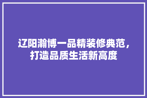 辽阳瀚博一品精装修典范，打造品质生活新高度
