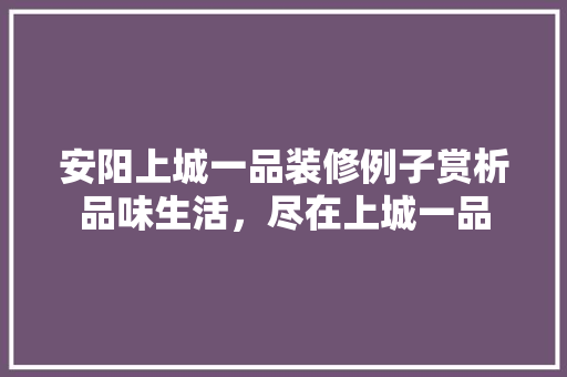 安阳上城一品装修例子赏析品味生活，尽在上城一品