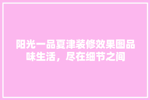 阳光一品夏津装修效果图品味生活，尽在细节之间