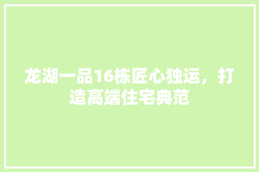 龙湖一品16栋匠心独运，打造高端住宅典范
