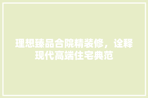 理想臻品合院精装修，诠释现代高端住宅典范