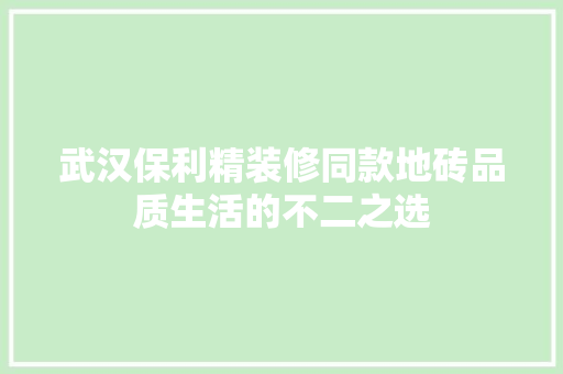 武汉保利精装修同款地砖品质生活的不二之选