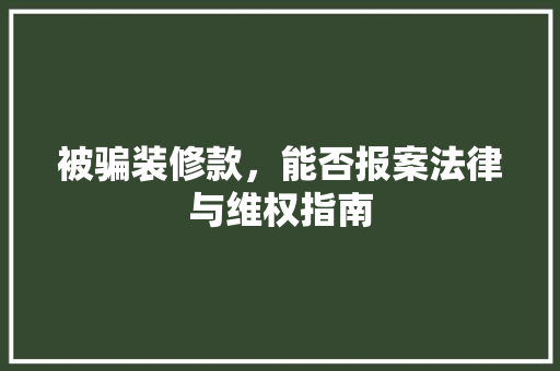 被骗装修款，能否报案法律与维权指南