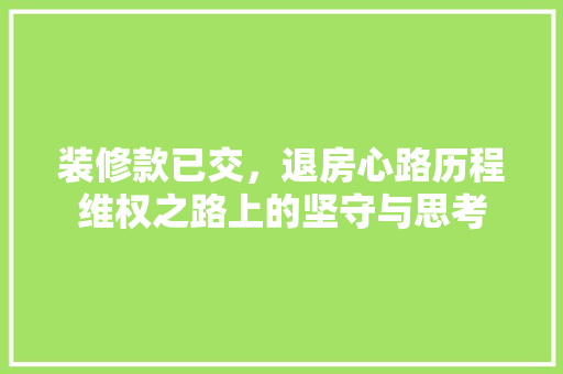 装修款已交，退房心路历程维权之路上的坚守与思考