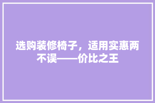 选购装修椅子，适用实惠两不误——价比之王