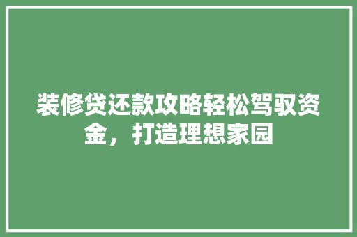 装修贷还款攻略轻松驾驭资金，打造理想家园