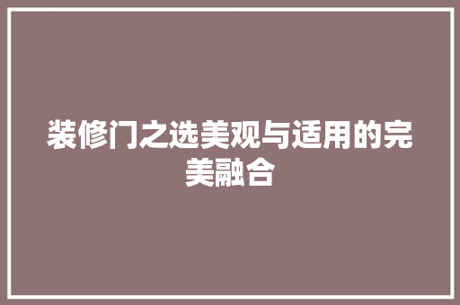 装修门之选美观与适用的完美融合