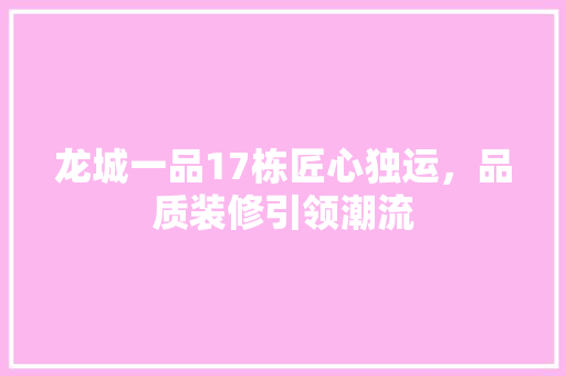 龙城一品17栋匠心独运，品质装修引领潮流