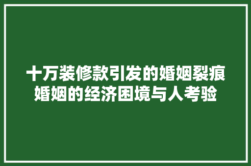 十万装修款引发的婚姻裂痕婚姻的经济困境与人考验