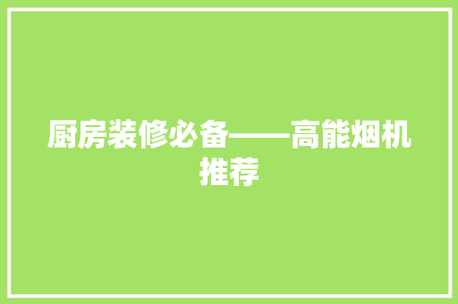 厨房装修必备——高能烟机推荐