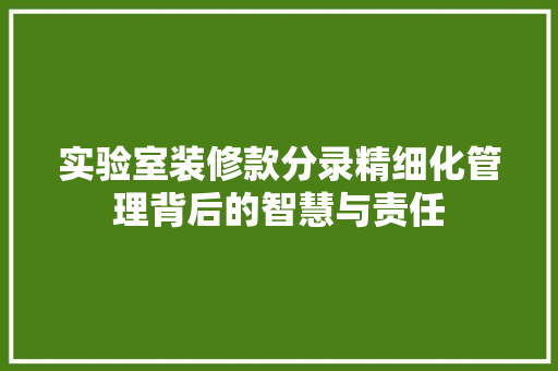 实验室装修款分录精细化管理背后的智慧与责任