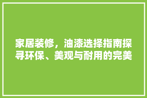 家居装修，油漆选择指南探寻环保、美观与耐用的完美平衡