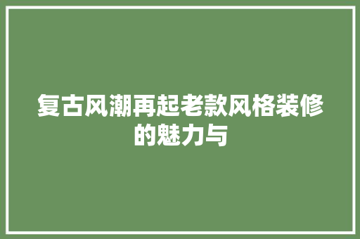 复古风潮再起老款风格装修的魅力与
