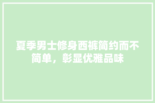 夏季男士修身西裤简约而不简单，彰显优雅品味