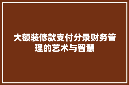 大额装修款支付分录财务管理的艺术与智慧