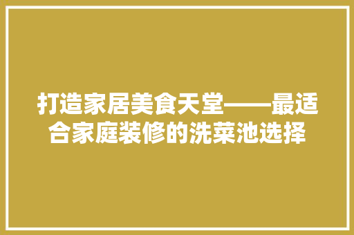 打造家居美食天堂——最适合家庭装修的洗菜池选择