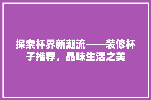 探索杯界新潮流——装修杯子推荐，品味生活之美