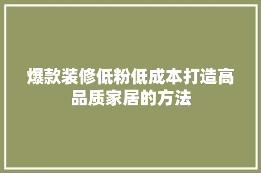 爆款装修低粉低成本打造高品质家居的方法