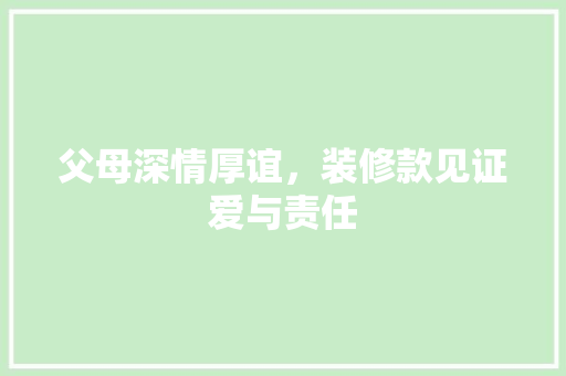 父母深情厚谊，装修款见证爱与责任