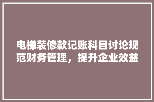 电梯装修款记账科目讨论规范财务管理，提升企业效益