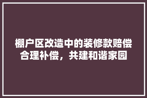棚户区改造中的装修款赔偿合理补偿，共建和谐家园