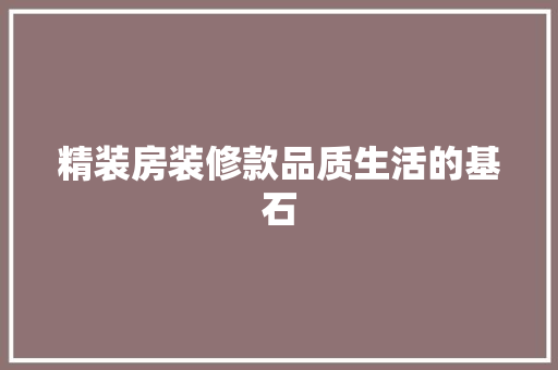 精装房装修款品质生活的基石