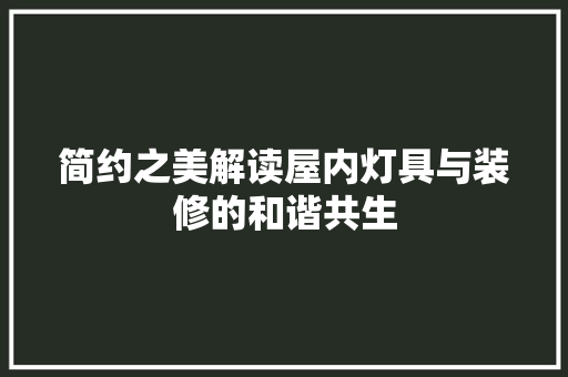 简约之美解读屋内灯具与装修的和谐共生
