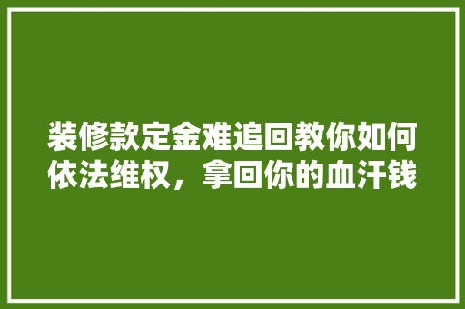 装修款定金难追回教你如何依法维权，拿回你的血汗钱！
