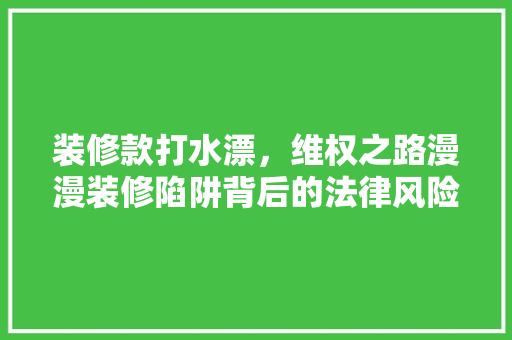 装修款打水漂，维权之路漫漫装修陷阱背后的法律风险