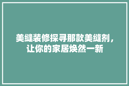 美缝装修探寻那款美缝剂，让你的家居焕然一新