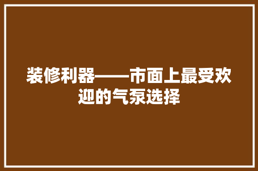 装修利器——市面上最受欢迎的气泵选择