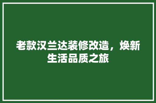 老款汉兰达装修改造，焕新生活品质之旅