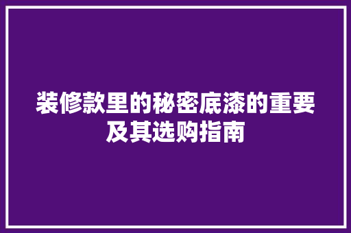 装修款里的秘密底漆的重要及其选购指南