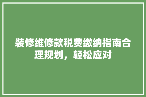 装修维修款税费缴纳指南合理规划，轻松应对