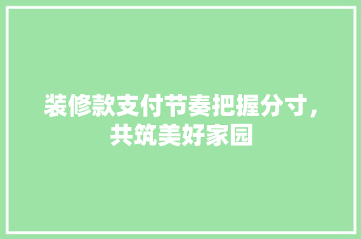 装修款支付节奏把握分寸，共筑美好家园