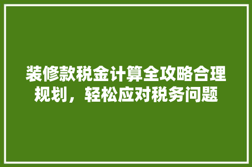 装修款税金计算全攻略合理规划，轻松应对税务问题