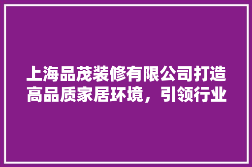 上海品茂装修有限公司打造高品质家居环境，引领行业新潮流