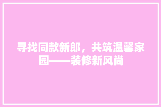 寻找同款新郎，共筑温馨家园——装修新风尚