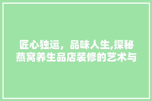 匠心独运，品味人生,探秘燕窝养生品店装修的艺术与内涵