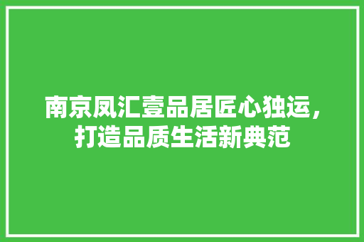 南京凤汇壹品居匠心独运，打造品质生活新典范