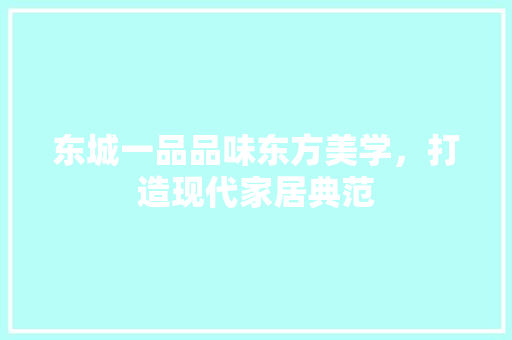 东城一品品味东方美学，打造现代家居典范
